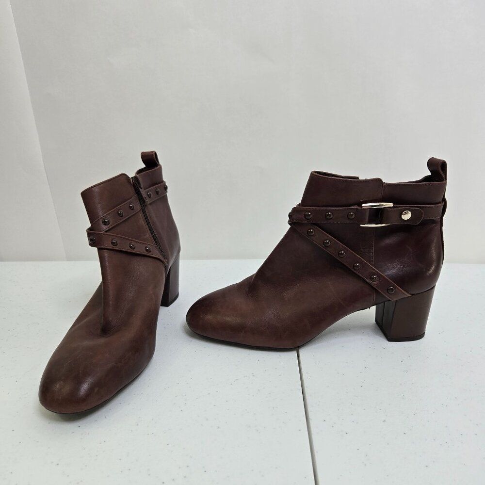 Alex Marie Boots 8 M Leather Brown Strappy Stud Heeled Ankle Booties